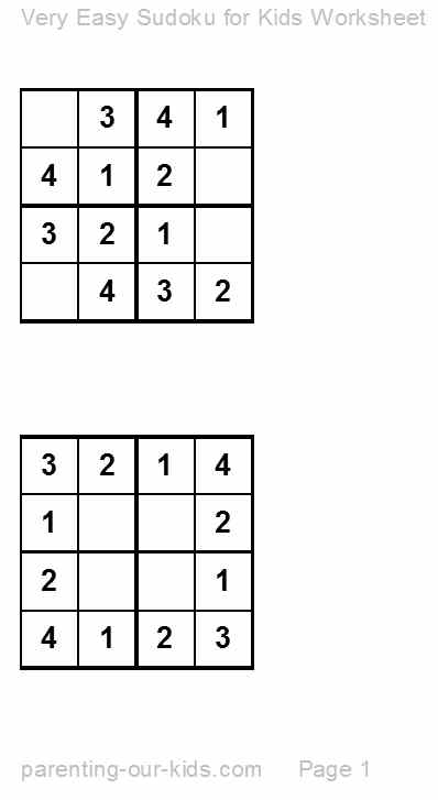 easy sudoku for kids printable